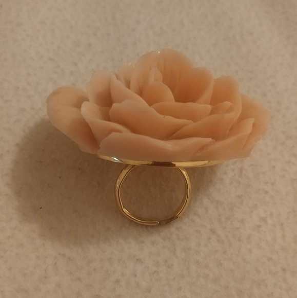 Large bijoux pink flower gold ring vintage - Picture 3 of 6
